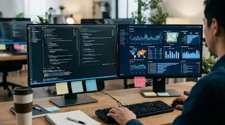 Pantallas con tableros de datos y código
